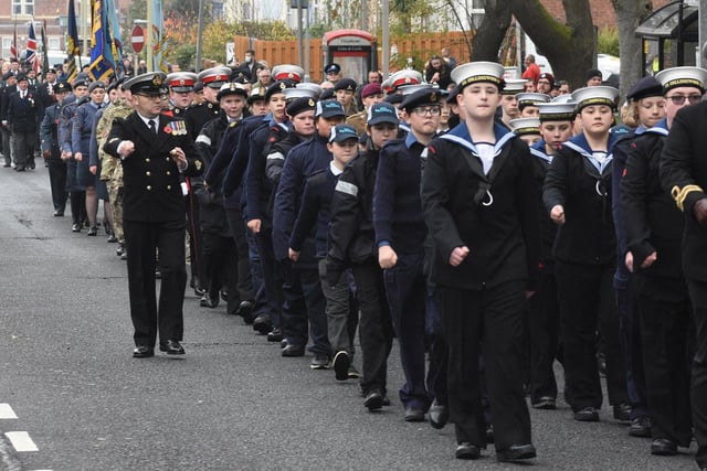 TS Collingwood Sea Cadets line up as they take part in the Remembrance service.