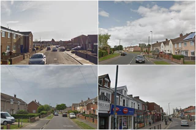 Some of the streets where most crime was reported to Hartlepool Police during February 2020.