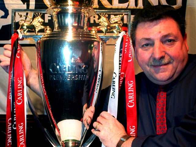 Landlord of the Sheaf House Pub on Bramall Lane Malcolm Mitchell geot his hands on the FA Carling Premership Trophy in 1998 when the trophy was on was display as part of a charity night to raise funds for the Sheffield Childrens Hospital