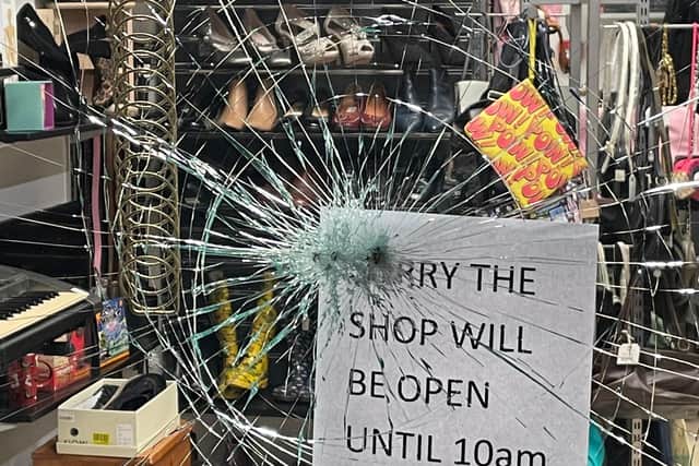 The Hillsborough Cats Shelter Shop following both the break in overnight on Monday and the vandalism overnight on Wednesday.
