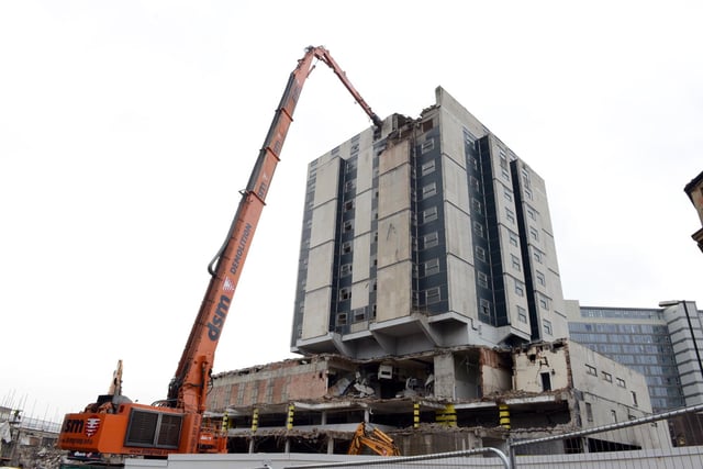 Demolition work begins on the Grosvenor Hotel in Sheffield city centre in January 2017