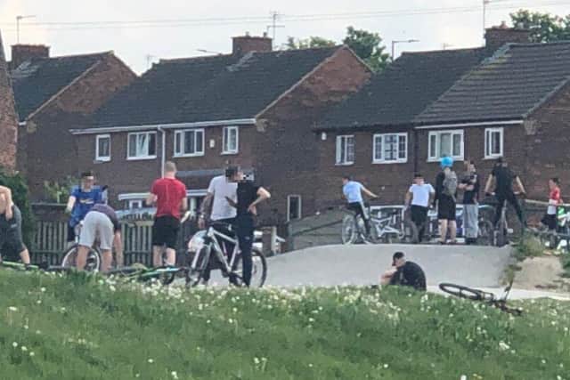 This photo of youths huddled round a skate park was posted to Twitter by @mOOger674.