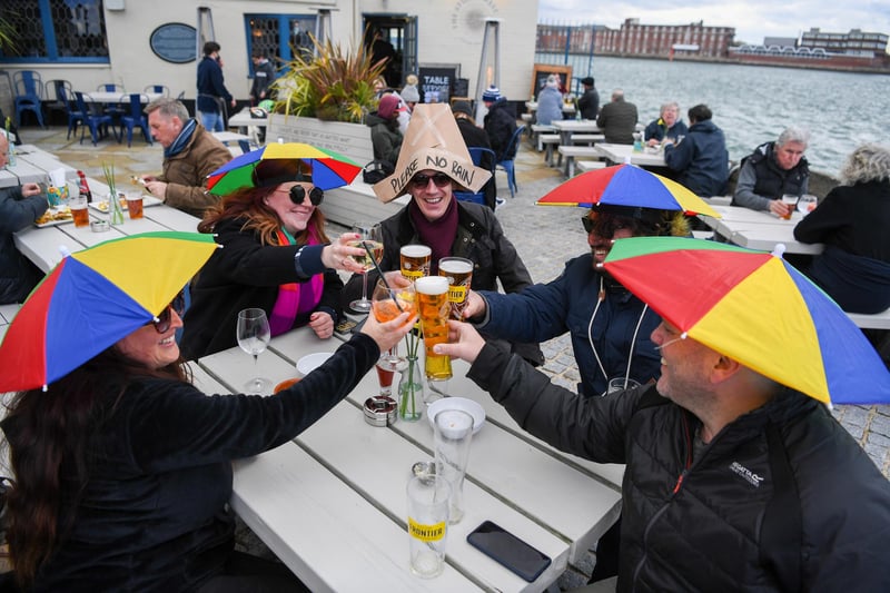 Outdoor hospitality venues welcomed customers back on 12 April, with punters pictured enjoying a pub pint for the first time in months.