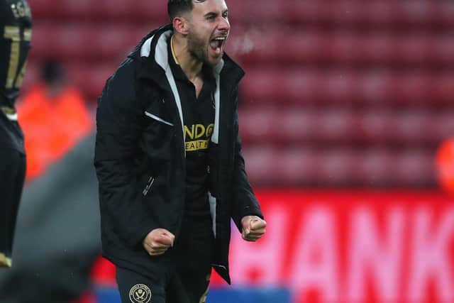 George Baldock is delighted after Sheffield United's win over Sunderland: Simon Bellis / Sportimage