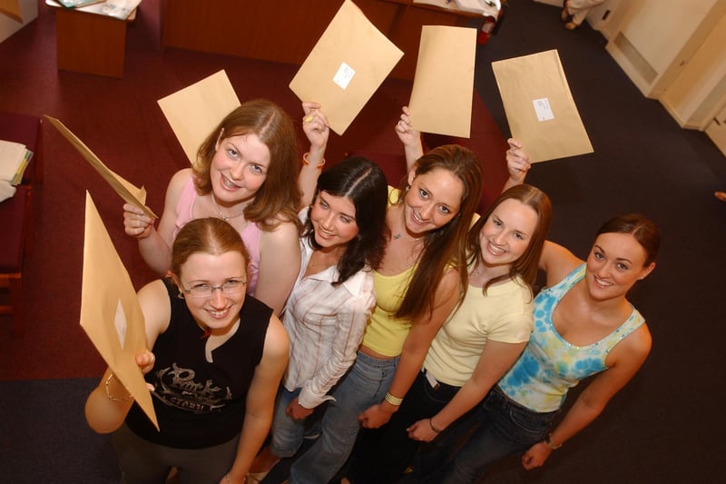 These students at St Anthony's were celebrating excellent A level results in 2004. Pictured are Caroline Vickers, Clare Ricketts, Bett Downing, Catherine Taroni, Sarah Scott, and Zoe Greenfield.