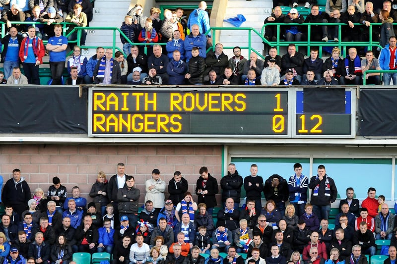 The scoreboard and the glum faces in the Rangers support tell the story of the match.