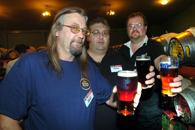 Officials, Myk Eccles, Richard Ryan and Tim Stillman at the Steel City Beer Festival at St Phillips Social Club, Sheffield in 2004