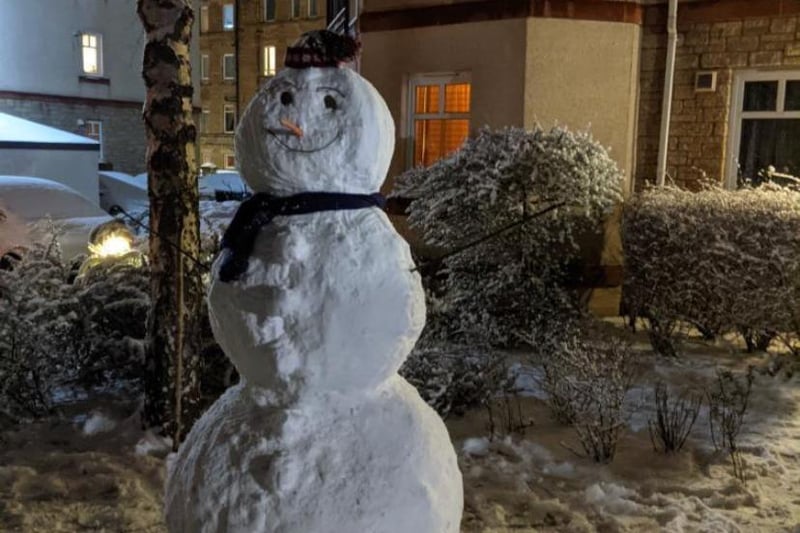This friendly snowman was spotted in Gorgie last night as the snow continued to fall.