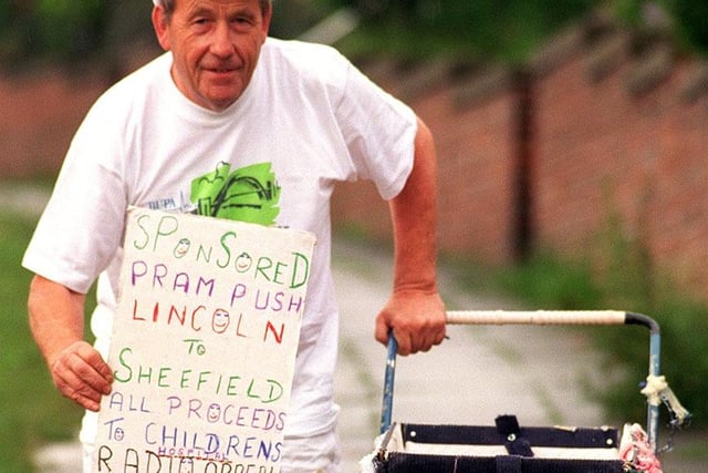 John Burkhill pictured in June 1997 raising money for another good cause