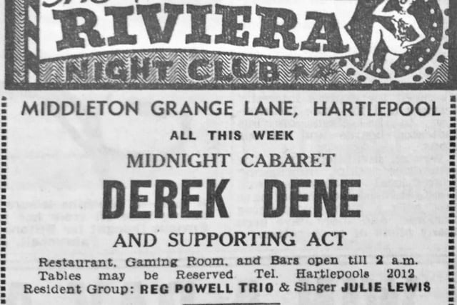 A 1967 advert for the Riviera with Derek Dene on the bill. Photo: Hartlepool Museum Service.