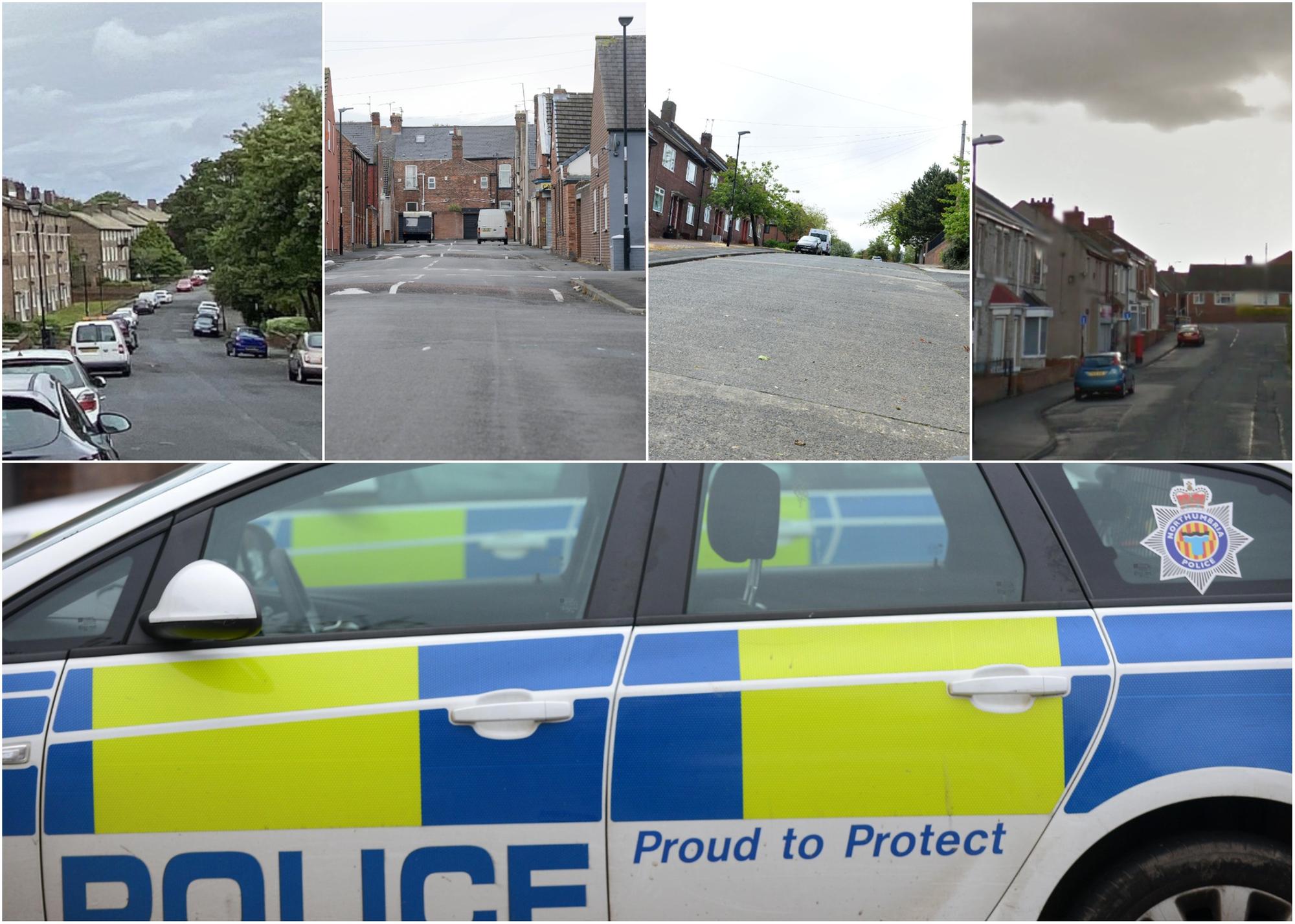 Some of the locations, top, where most crime is reported to be taking place across the south of Sunderland.
