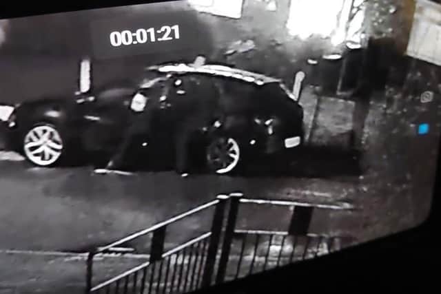The three men, who were wearing all black, had their faces covered and were armed with a baton, assaulted the victim and left in a Seat car that was captured on CCTV parked nearby. This CCTV image has been released by police, who have launched an investigation into the home invasion