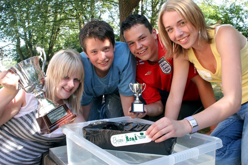 Rebecca Allsop, Tom Lewis, Robert Audis and Catherine Morris from year 10 at Bolsover School win the Chesterfield College science award for making a boat from card in 2006.