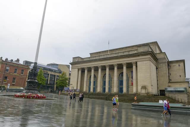 Sheffield City Hall, outside which an emergency leaflet drop over coronavirus is being organised