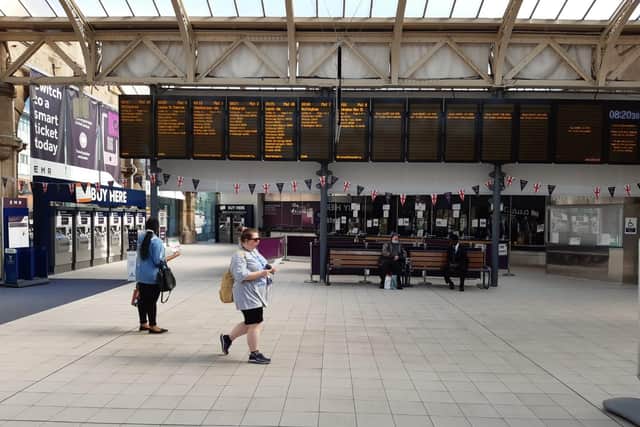 An almost empty Sheffield railway station hit by the rail strikes this morning.