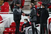 Liverpool's Jurgen Klopp shakes hands with Sheffield United's Chris Wilder at the final whistle: Simon Bellis/Sportimage