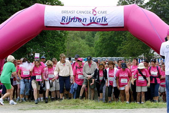 Diana Moran, aka The Green Goddess, starts the Breast Cancer Care charity walk at Haddon Hall near Bakewell in 2006