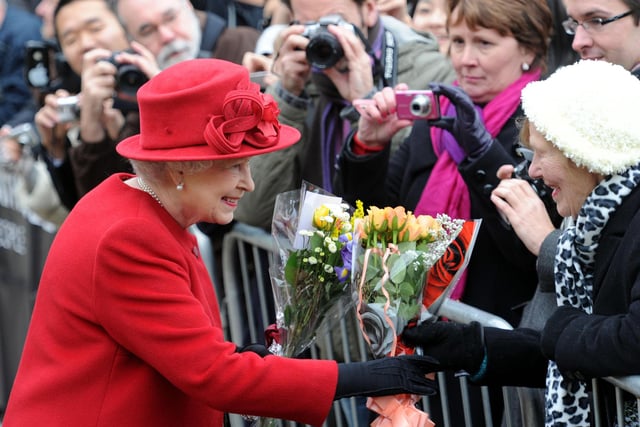 Queen Elizabeth II meets the public as she leaves Sheffield Cathedral where she watched a rehearsal of the Sing! project before meeting the children and parents, Novemer 18, 2010