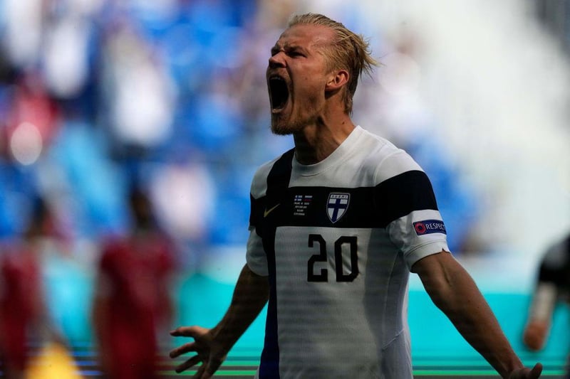 Another towering forward who scored Finland's winner against Denmark. Pohjanpalo, 26, is contracted to Bayer Leverkusen but spent last season on loan at Union Berlin, where he scored six goals in 19 Bundesliga appearances.