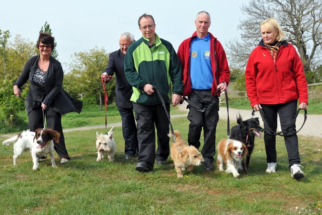 Dog walking at Summerhill 11 years ago were (left to right) Janice Forbes with Henry, John Martindale with Mojo, Peter Stonehouse with Pepsi, John Swallow with Desmond and Josephine Lee with Peggy. Who can tell us more?
