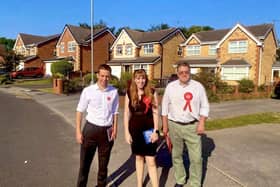 (L-R) Jake Richards, Labour's parliamentary candidate for Rother Valley, Angela Rayner and John Vjestica, Labour's candidate for Dinnington