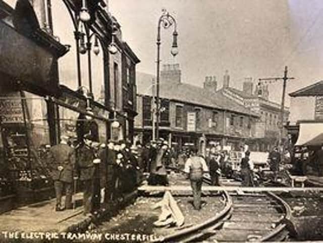 Laying of the tramlines in Cavendish Street in 1904.