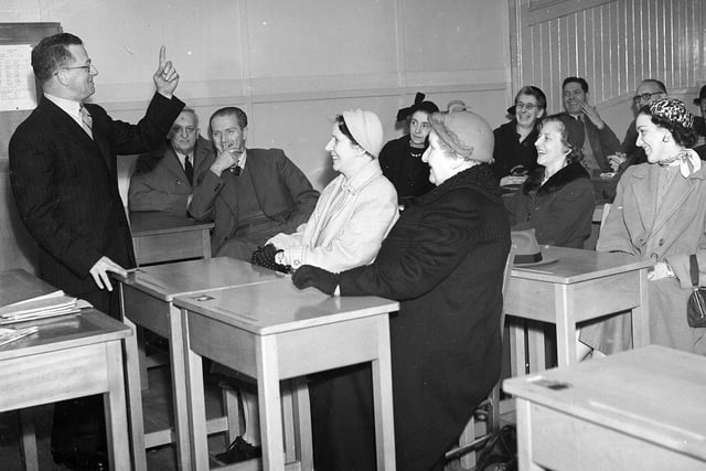 Tommy MacDonald, a candidate for the Gorgie and Dalry ward, in an election meeting in April 1956.