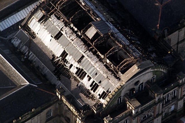 Corn Exchange fire seen from the air in 1996