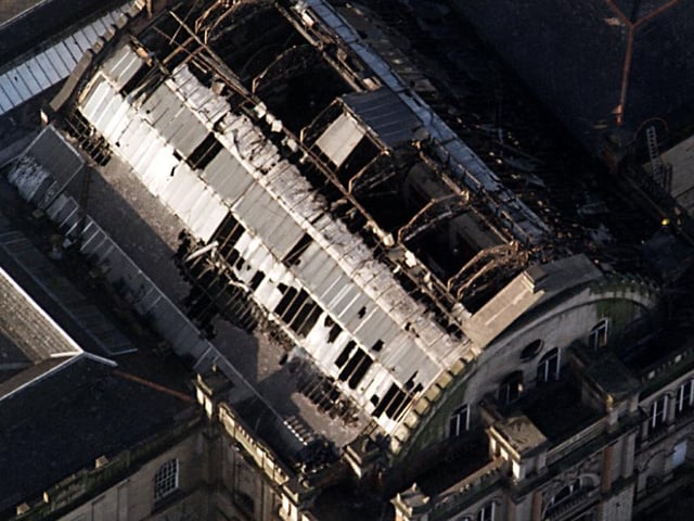 Corn Exchange fire seen from the air in 1996