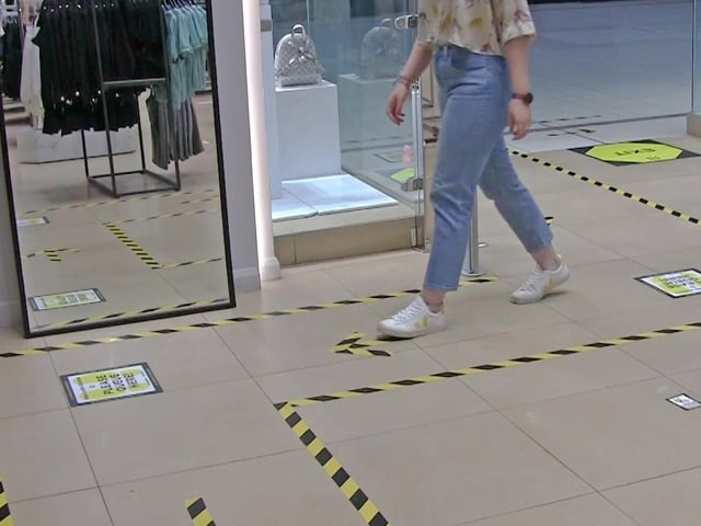 New social distancing measures in place at the Frenchgate Centre ahead of shops opening on Monday.