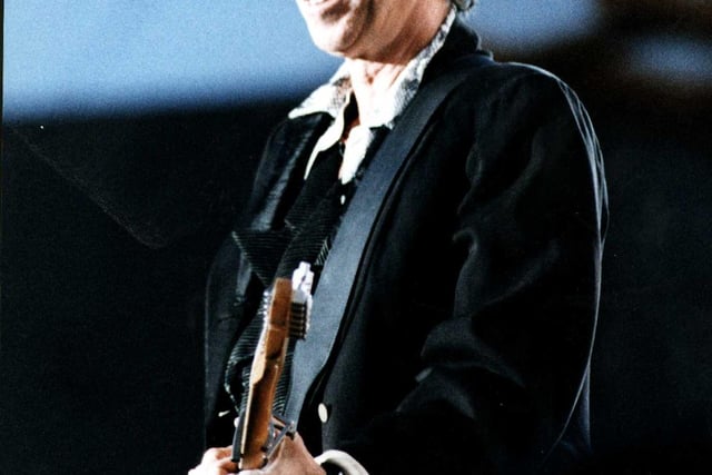 Keith Richards performing with the Rolling Stones on their Voodoo Lounge tour at Don Valley Stadium on July 9, 1995