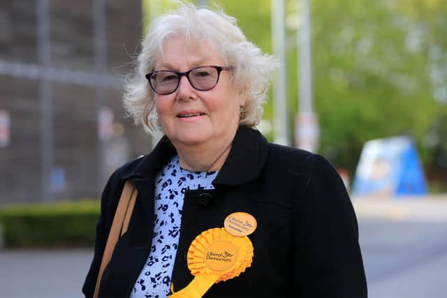 Sheffield City Council election count 2021. Ann Woolhouse took the Beighton seat for the Lib Dems. Picture: Chris Etchells