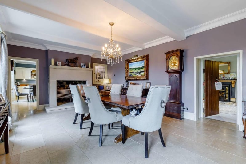The brochure says: " From the plaster corning to the most stunning and grand fireplace surround this is a perfect room for casual family gatherings or elegant entertaining."