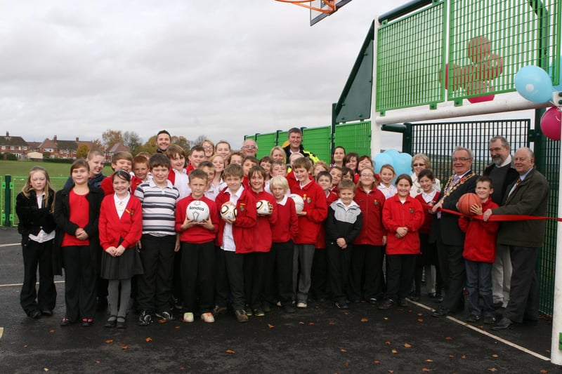 Pupils from Highfield Hall school at the opening of the new play area