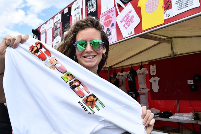 Laura Miller with her T-shirt before the start of the Spice Girls concert.