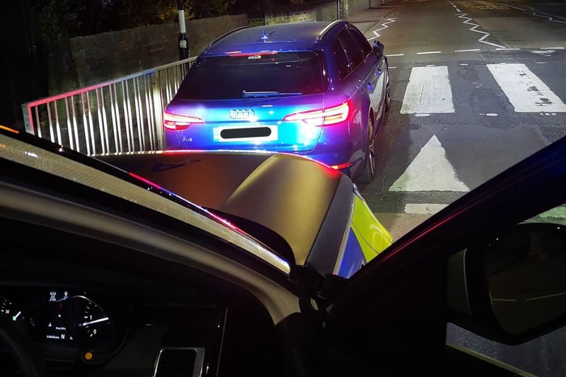 Hasland, Apri 23.
Seen driving on the wrong side of the road then clips the kerb then comes to a stop on a zebra crossing. 
Derbyshire Police tweeted: "What could possibly be the problem? Driver drunk, approaching three times the legal limit."