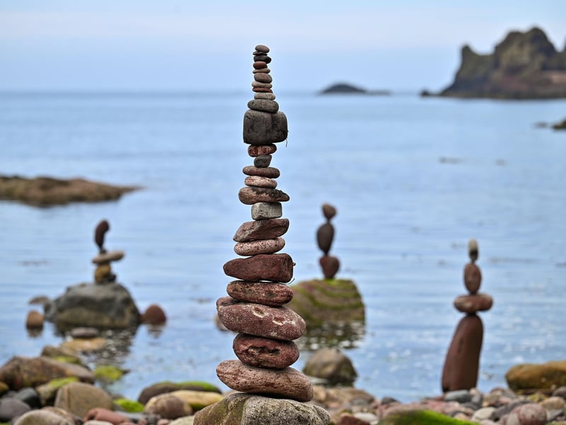 This sculpture looks amidst the sea backdrop.