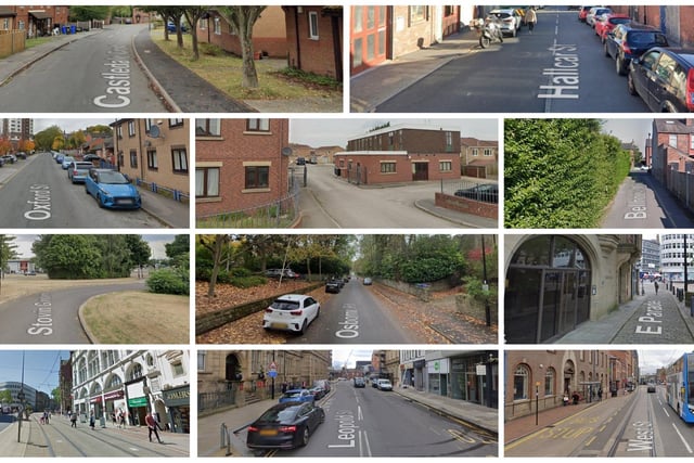 The 11 Sheffield streets pictured here are the locations in the city where police received the highest number of reports of violence and sexual offences in April 2023