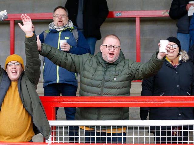 Mansfield Town fans at Crawley Town FC.
Pic: Chris Holloway / The Bigger Picture.media