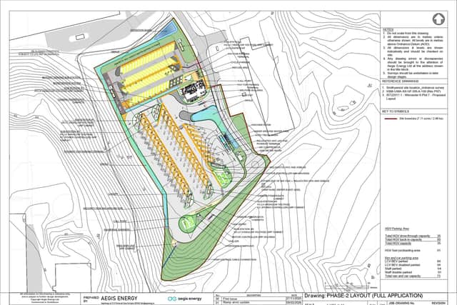 Layout plan submitted to Sheffield City Council for a clean multi-energy refuelling and recharging hub off Cowley Way, Ecclesfield