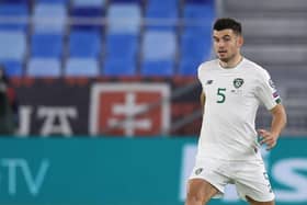 John Egan of Ireland runs with the ball during the UEFA EURO 2020 Play-Off Semi-Final match between Slovakia and Republic of Ireland (Photo by Alexander Hassenstein/Getty Images)
