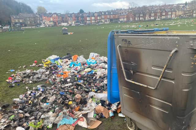 Endcliffe Park had to be shut while council workers cleaned up the piles and piles of litter left behind by revelers. (Photo: Ellen Beardmore)