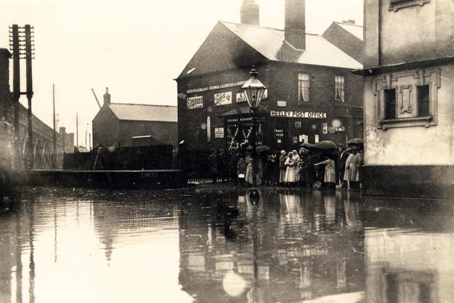 An old picture showing floods at Heeley Post Office