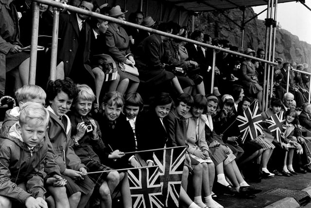 School children had a good view of the VIP stand when the Queen officially opened the Forth Road Bridge in September 1964.