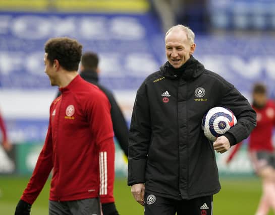 Alan Knill assistant manager of Sheffield Utd during the Premier League match at the King Power Stadium, Leicester. Picture date: 14th March 2021. Picture credit should read: Andrew Yates/Sportimage