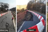 The storms caused three sections of the road surface to drop, in one area by around two metres, leaving ‘major cracks’ in the road and the risk of further landslips.