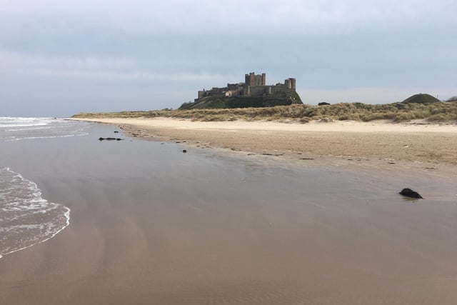 Bamburgh beach and castle.