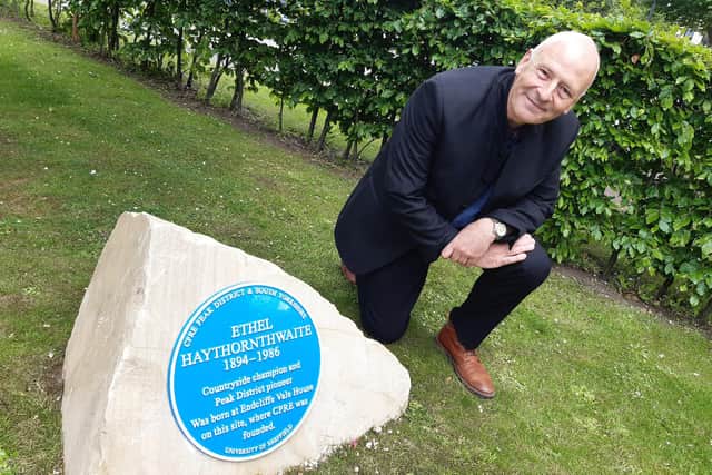 After a campaign run by The Star and Campaign to Protect Rural England, Ethel Haythornthwaite, who fought for our access to the Peak District and Sheffield's green belt finally has a blue plaque in her honour. PIctured with the plaque is her great nephew, Ben Haggarty