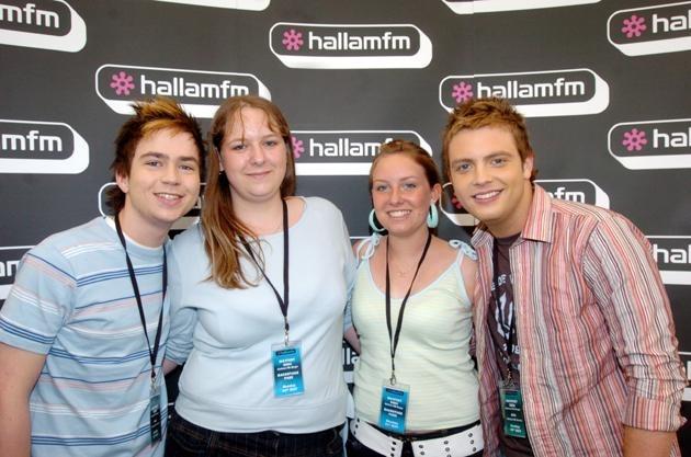 Sam and Mark with fans at Mayfest in Hillsborough Park, Sheffield, in 2004