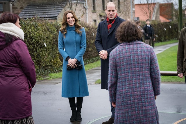 The Duke and Duchess chat to Year 2 teacher Mrs Deakin and nursery teacher Mrs Herriot. Picture: Dawn Robertson